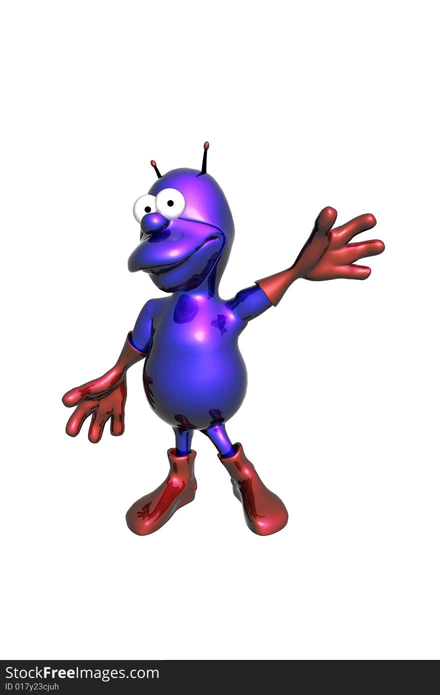 Surprised blue funny alien put his hand up. Surprised blue funny alien put his hand up.