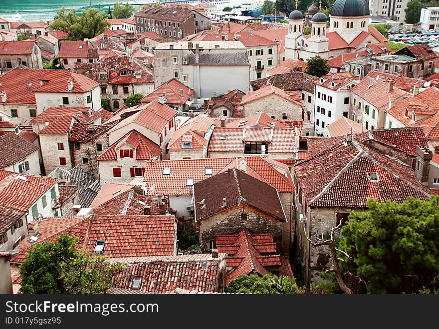 Red roof od old town Kotor by Adriatic sea in Montenegro. Red roof od old town Kotor by Adriatic sea in Montenegro