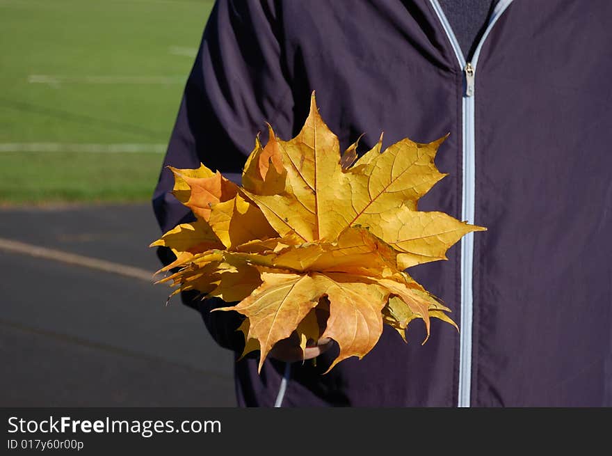 Man Holds Autumnal Bouquet In Hand