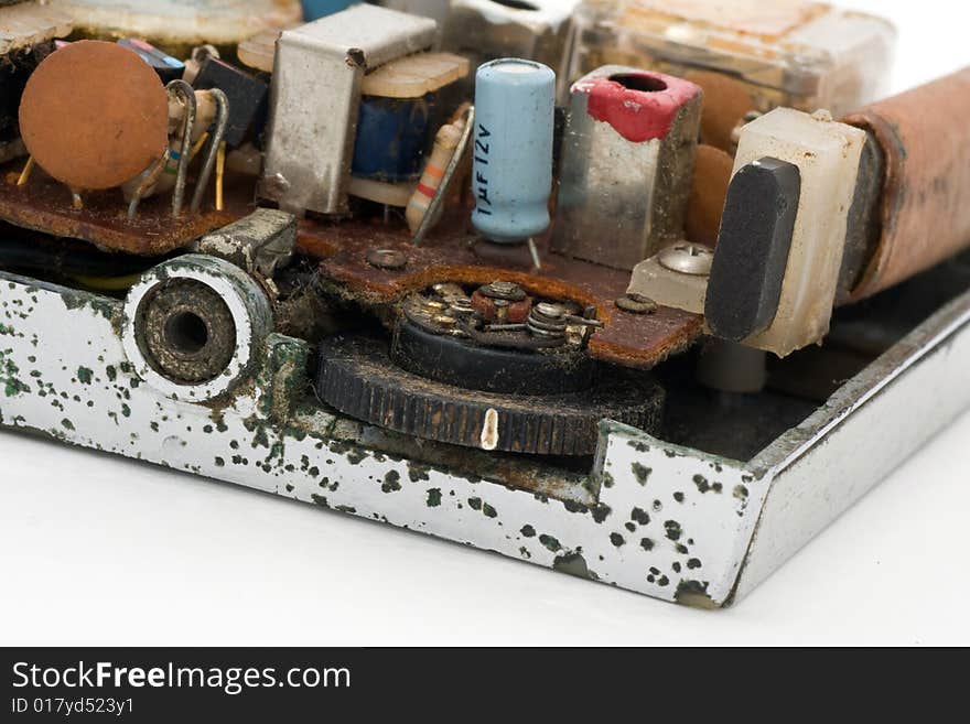 Close up of old radio on white