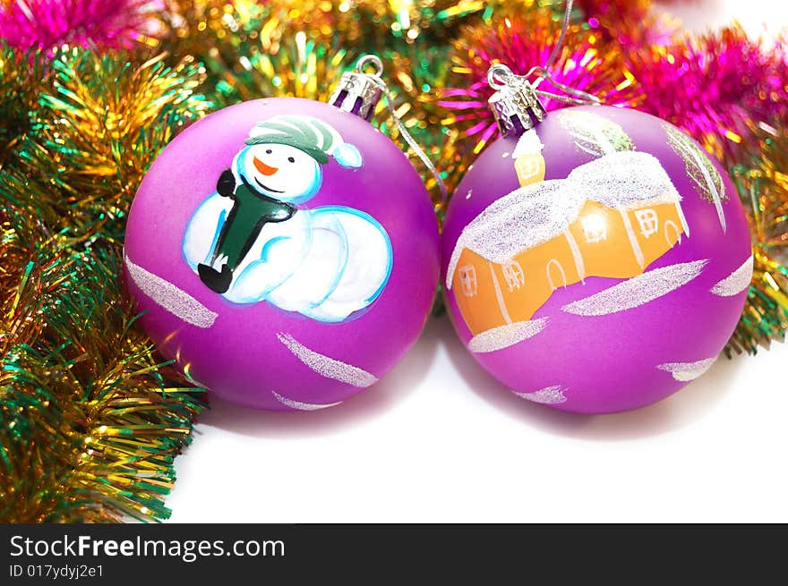 Christmas-tree decorations on white