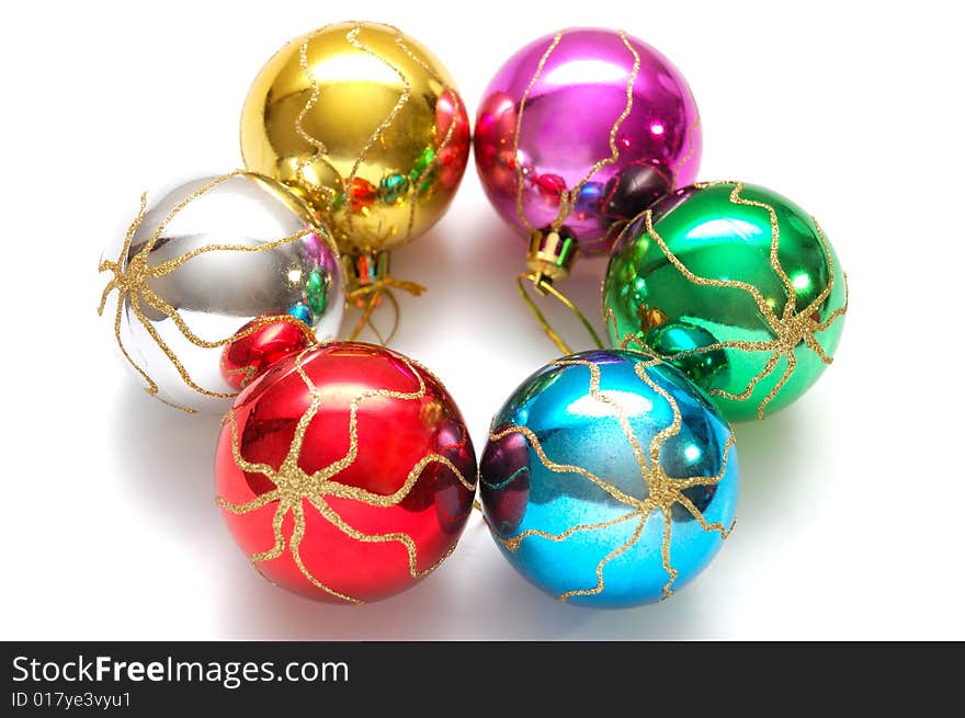 Christmas-tree decorations on white