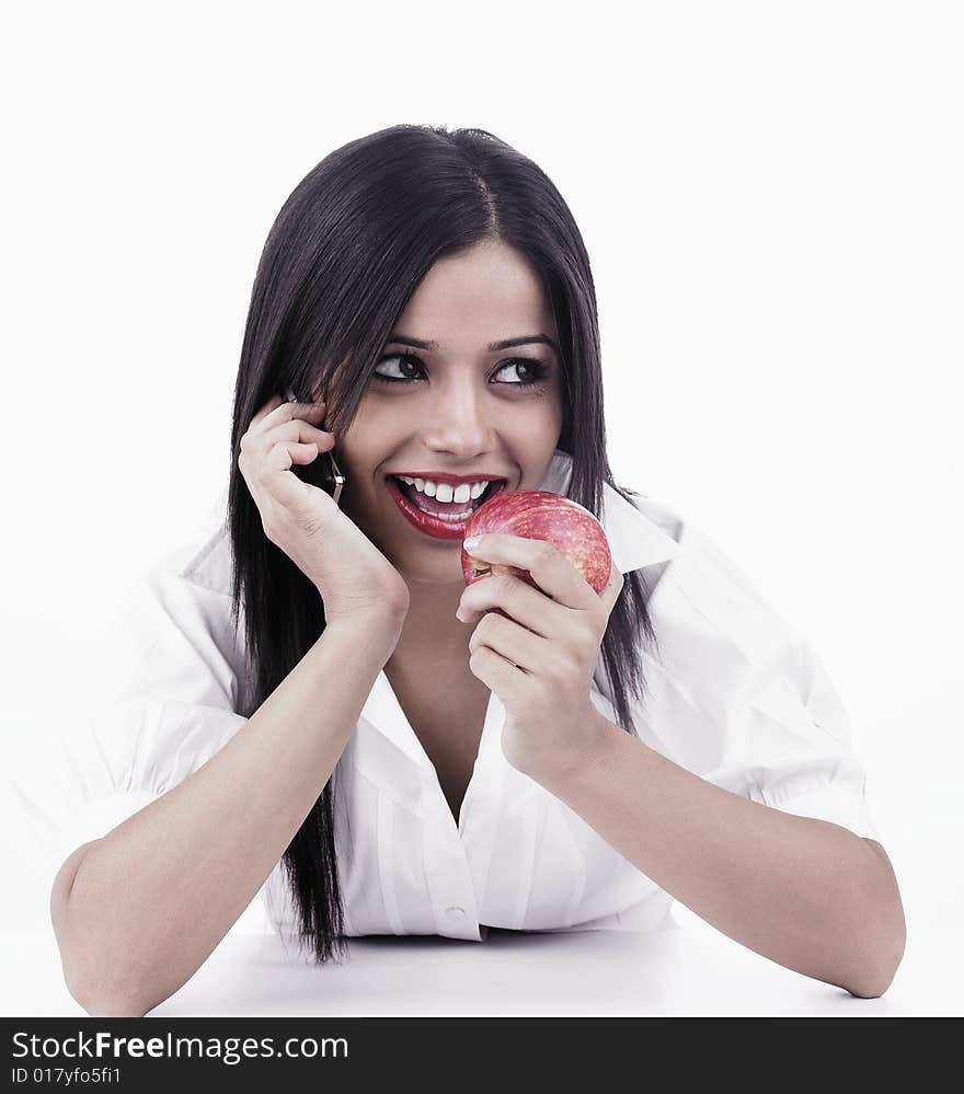 Asian Girl Eating A Apple