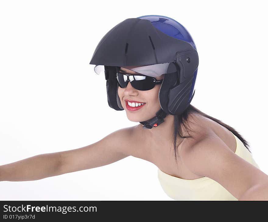 Asian biker girl with a black helmet. Asian biker girl with a black helmet