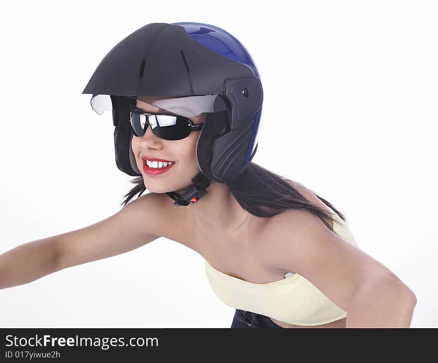 A sexy asian biker girl with a helmet. A sexy asian biker girl with a helmet