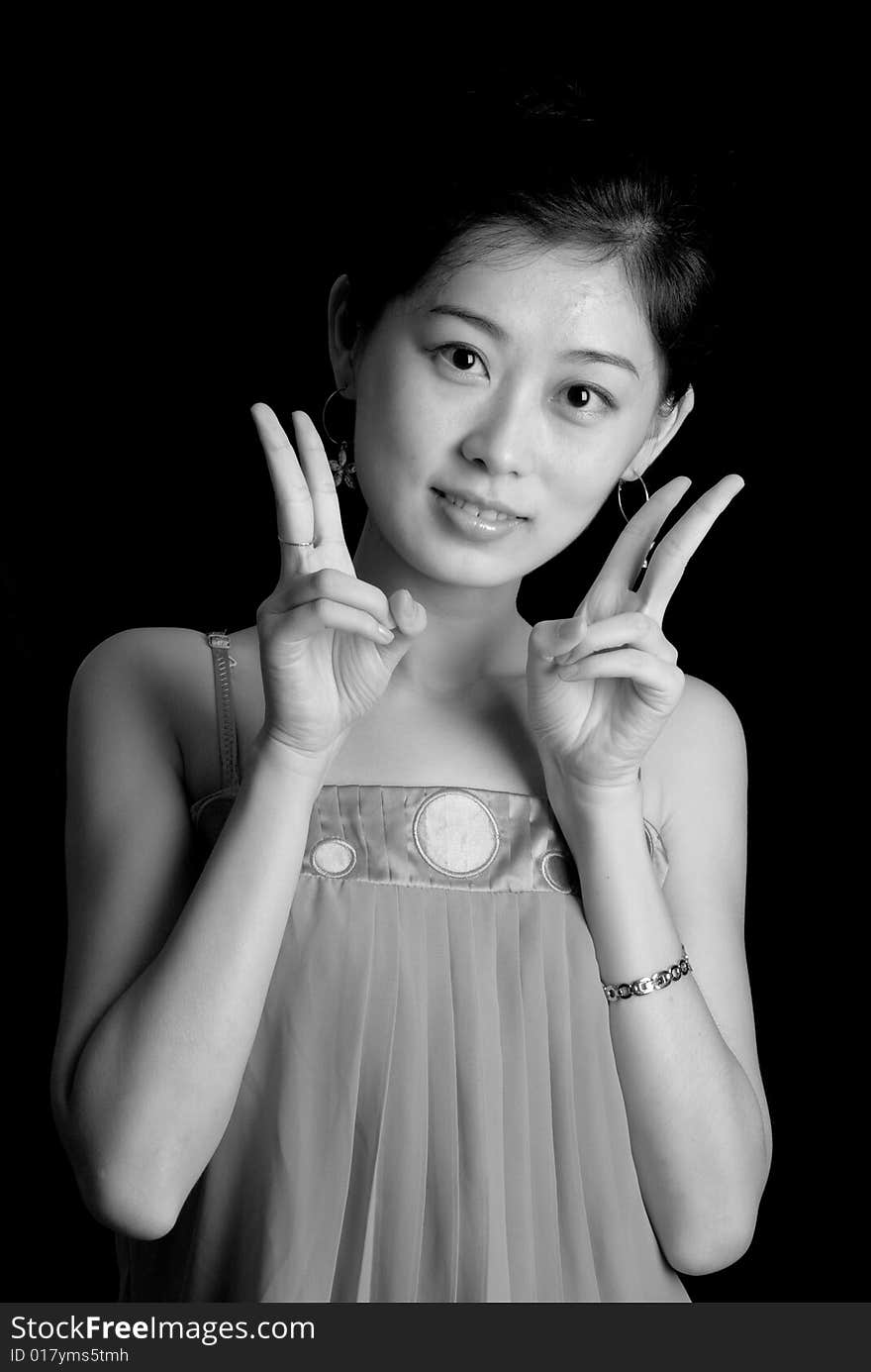 Cute asian female mode with hand gesture. Cute asian female mode with hand gesture