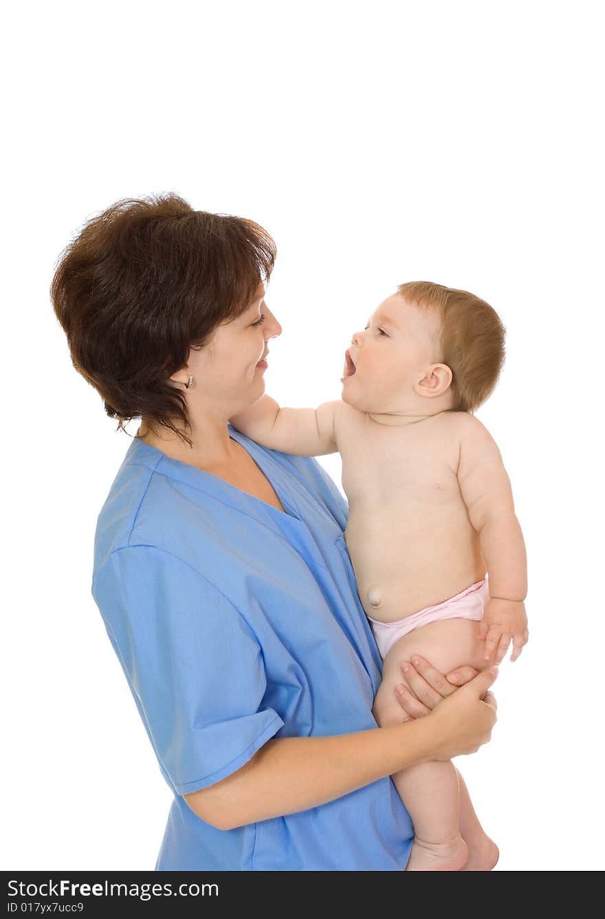 Doctor and small smiling baby isolated 9