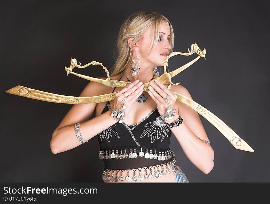 Belly Dancer hands holding Tribal Zagat or finger symbols