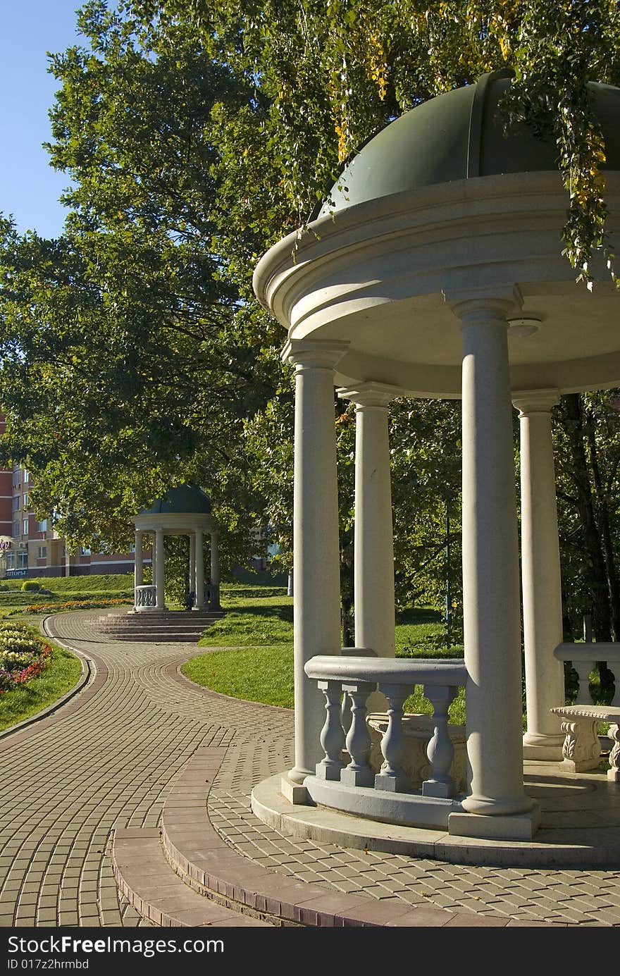 Summerhouse in a city park in Moscow. Russia