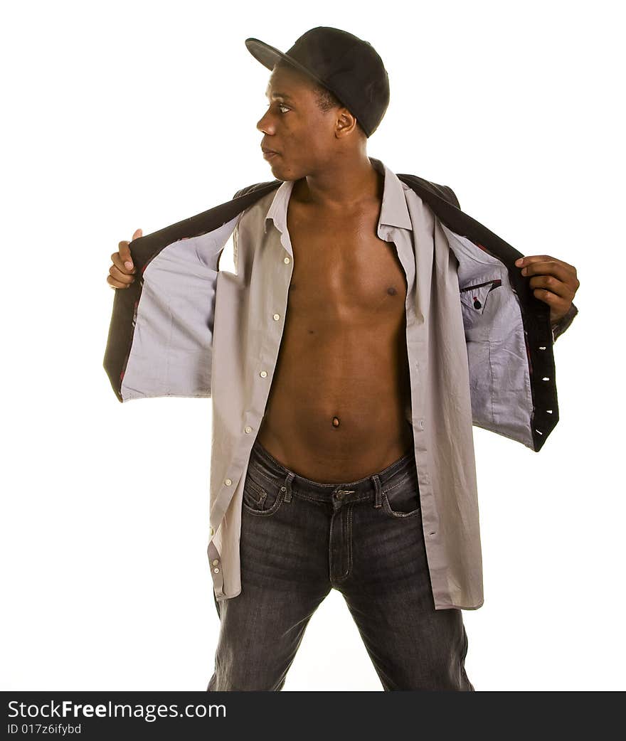 Young Black Man Open Shirt