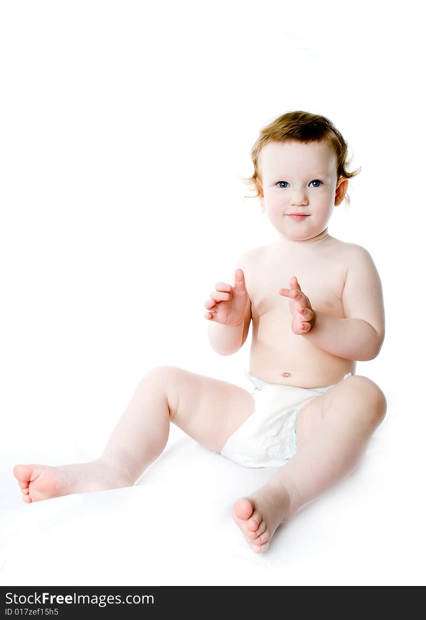 Blue eyed baby isolated on a white background