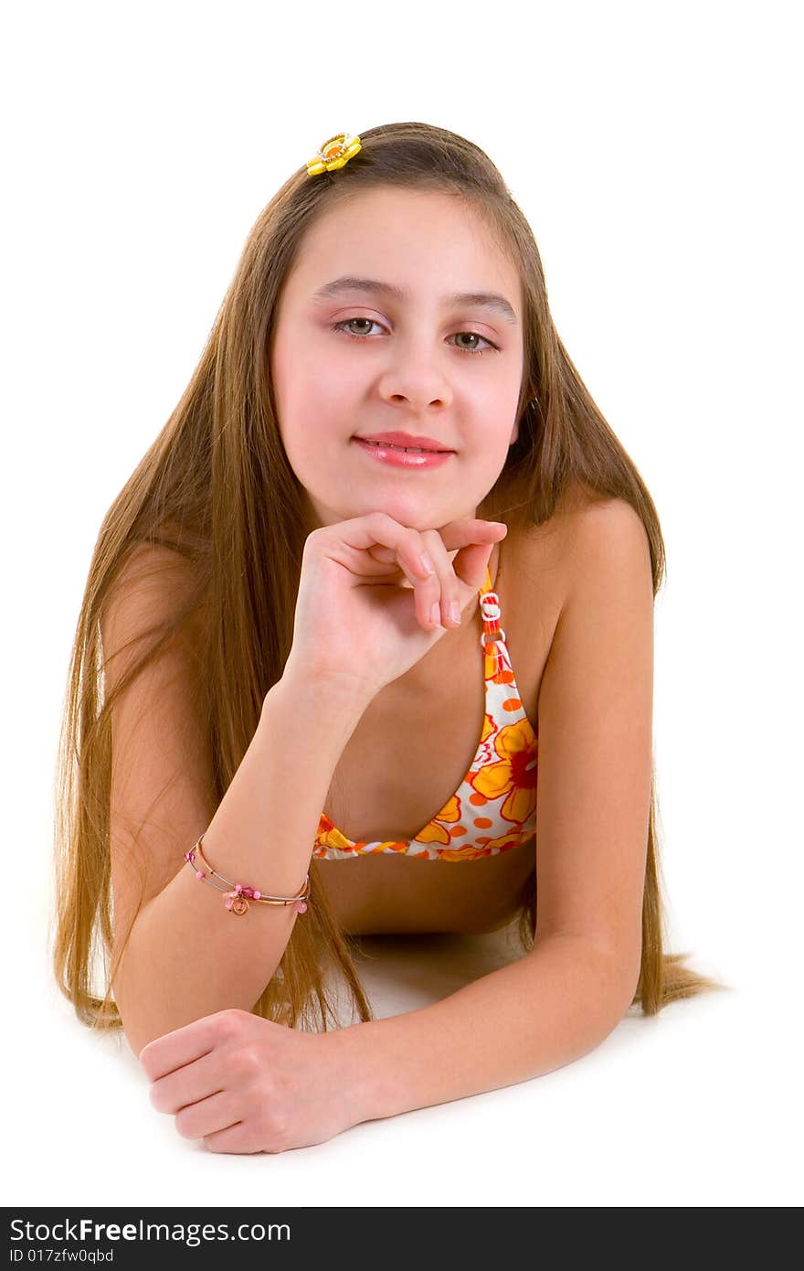 Fun girl in swimsuit isolated on the white background