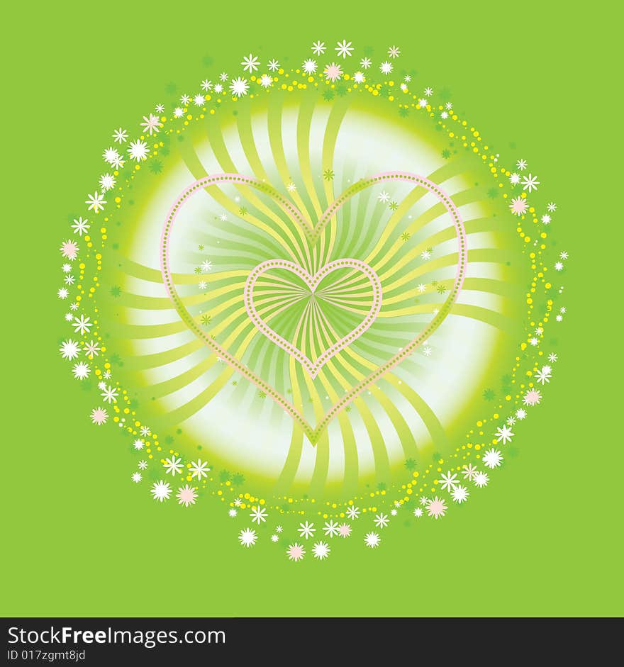 Hearts  flowers knot background / green