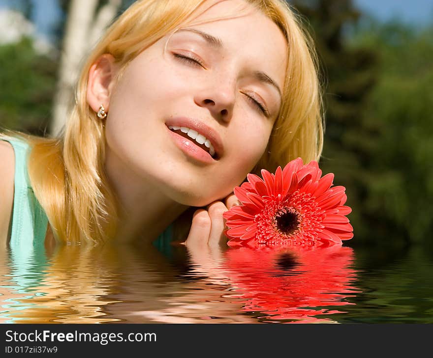 Woman rest in the park with flower