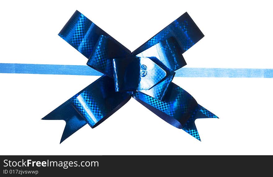 Blue bow isolated on white background