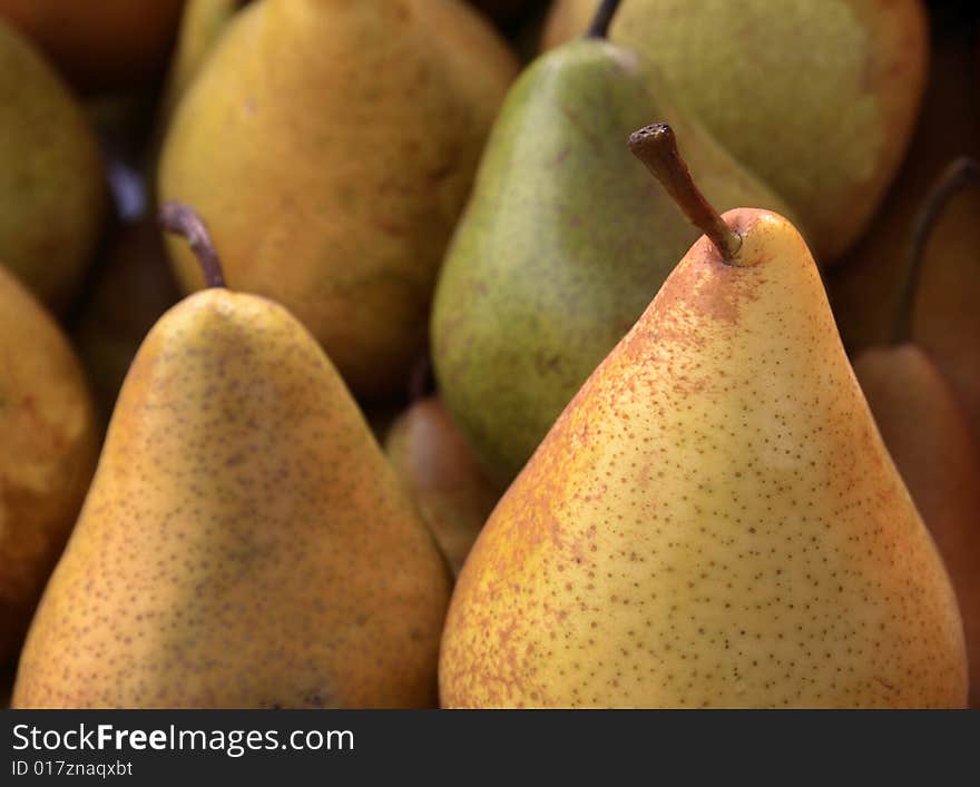 Pears on market stall stock photo