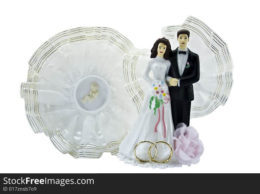 Figures of a newly-married couple isolated on a white background