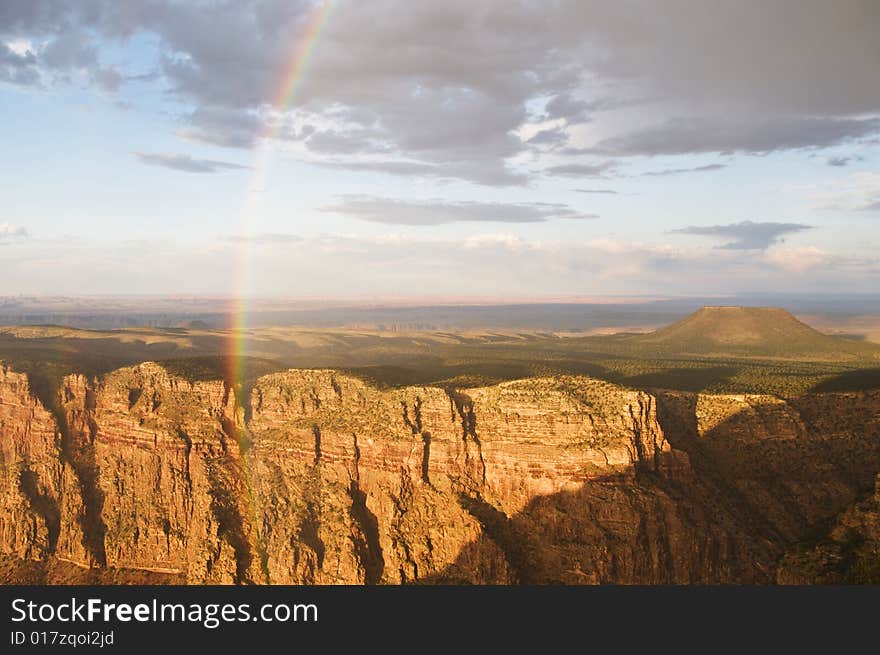 Rainbow at the grand canyon at sunset