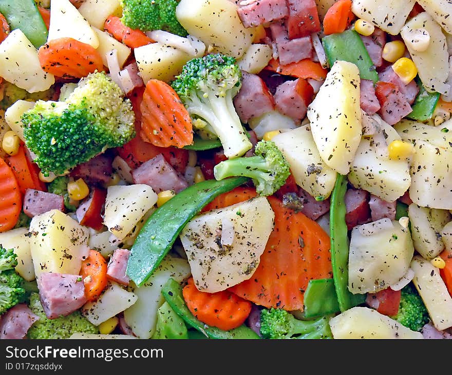 Pieces of vegetables prepared to baking in the oven. Close-up.