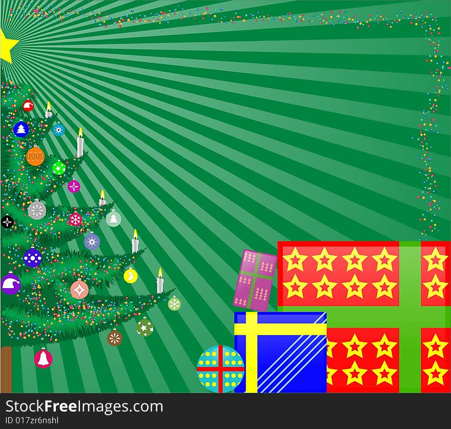 Christmas background with tree and some gift boxes