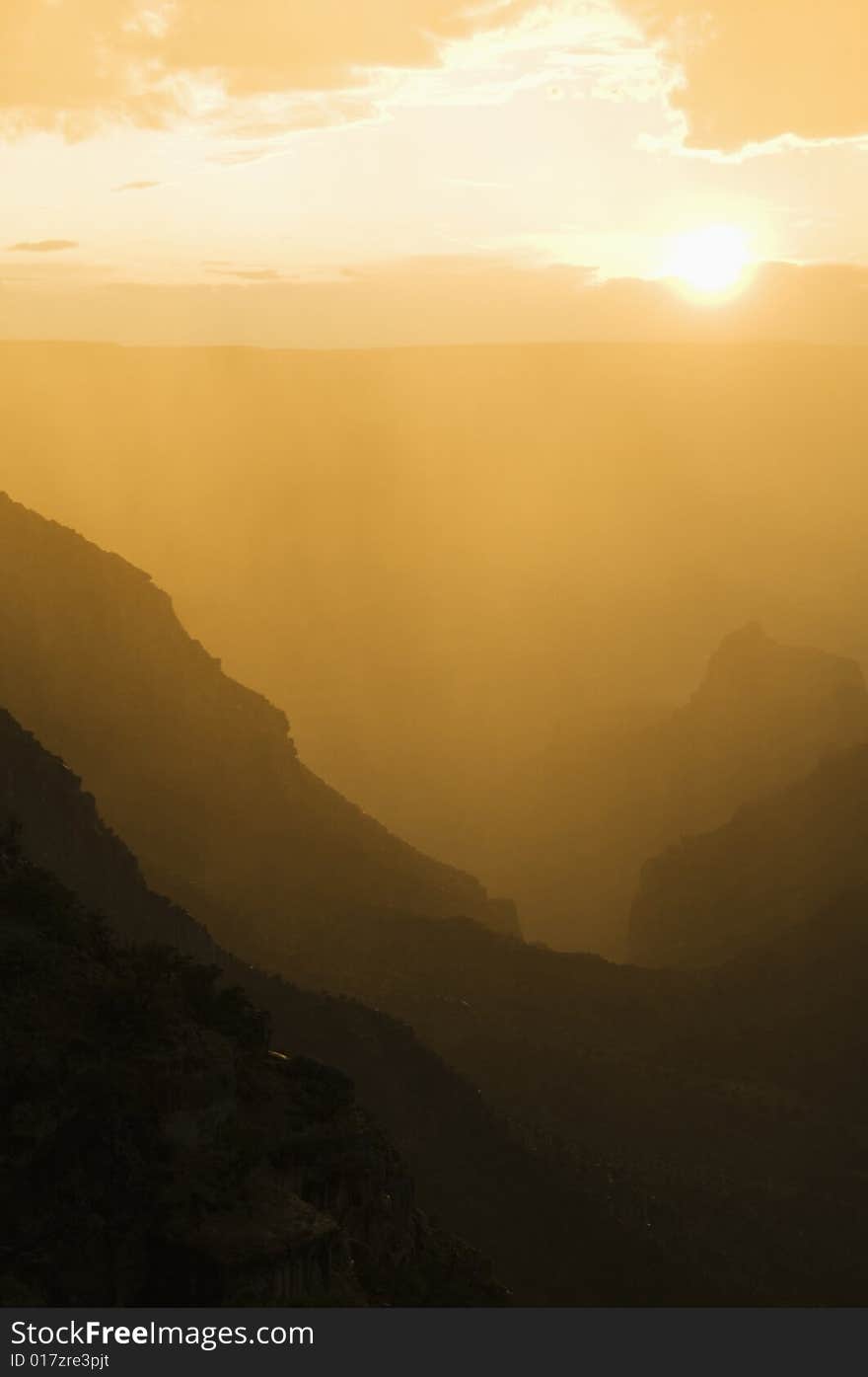 Grand canyon at sunset on rainy day