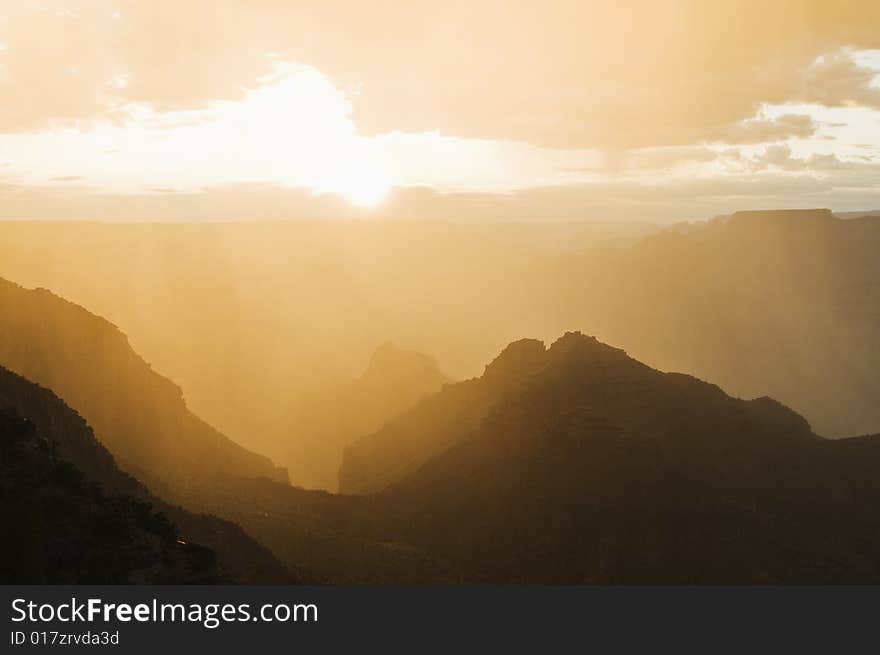 Grand canyon at sunset on rainy day