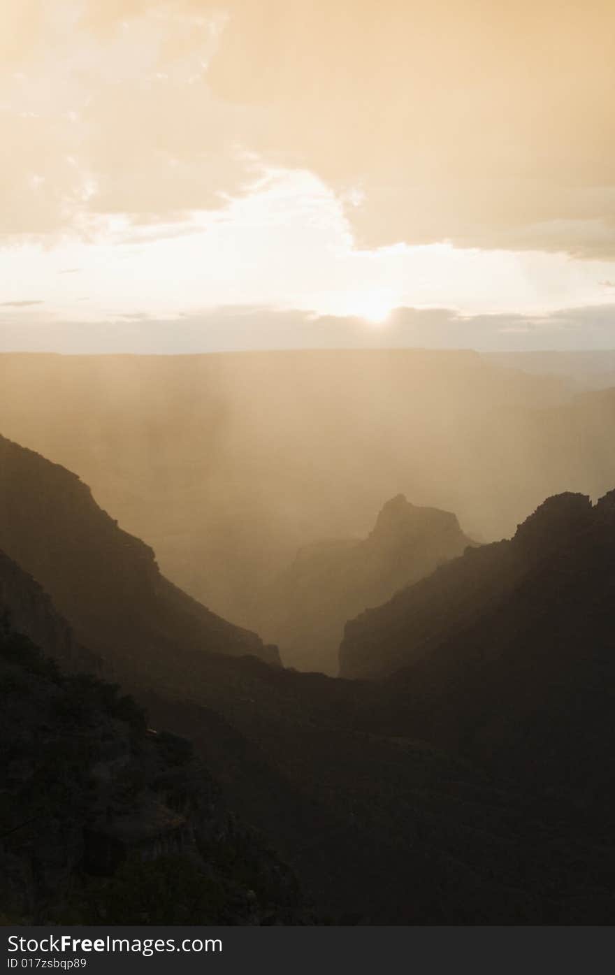 Grand canyon at sunset on rainy day