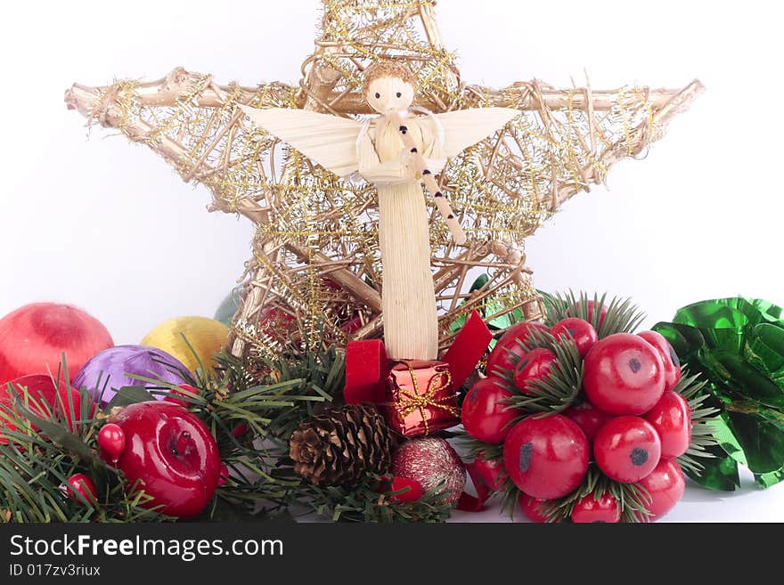 Christmas decorations arrangement on white