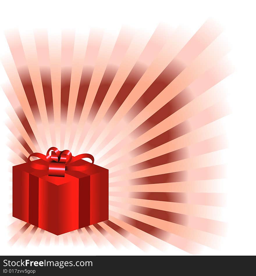 Gift. Red box with bow on abstract background.