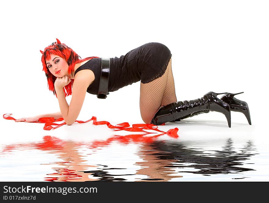 Sexy devil woman isolated on the white background