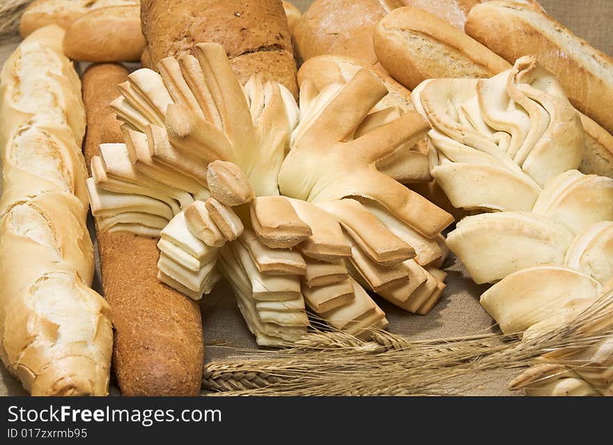 Bread and brioche assortment. Focus on the center. Bread and brioche assortment. Focus on the center.