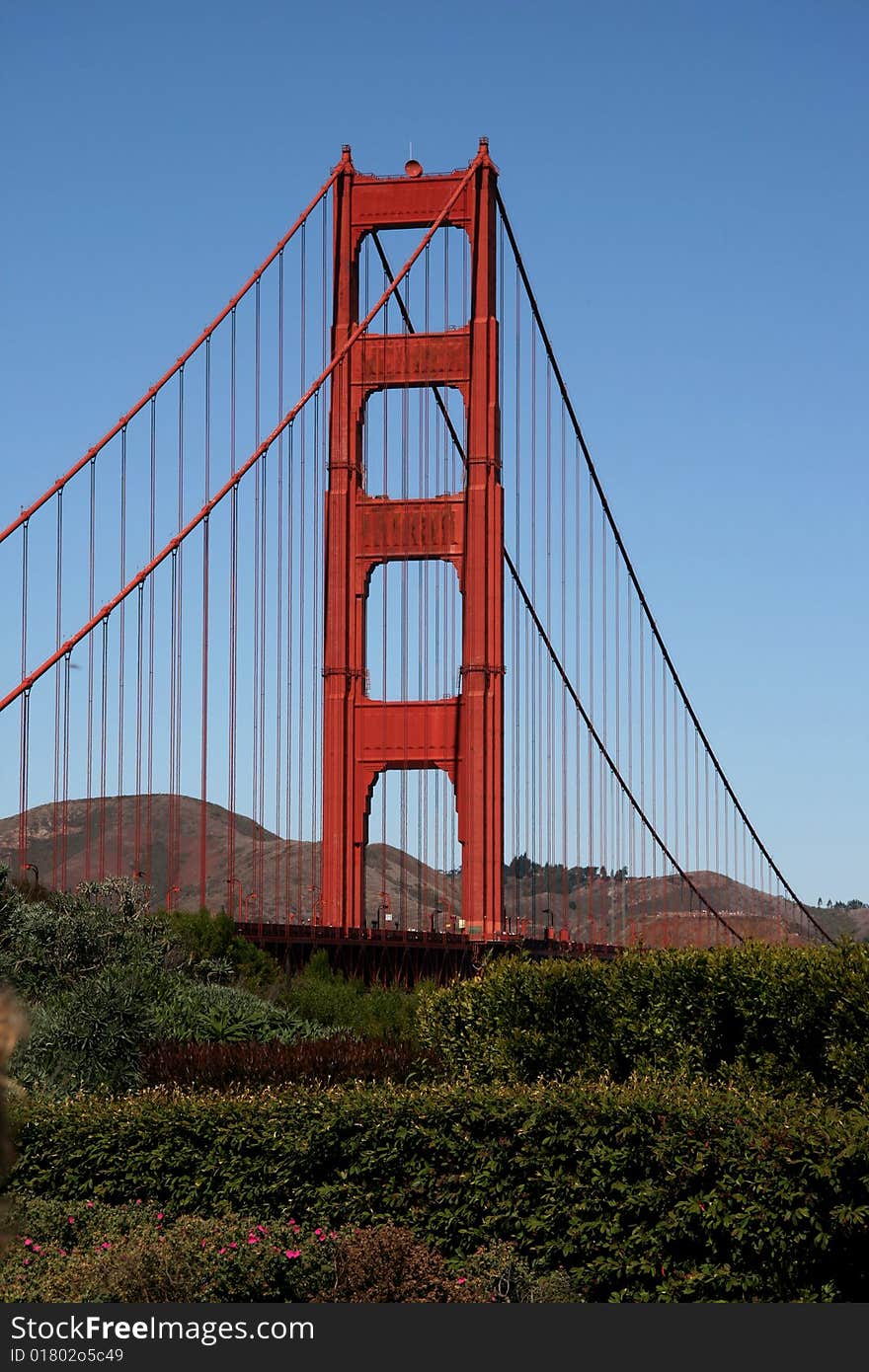 The Golden Gate Bridge, a San Francisco landmark. Taken from the observation area on the San Francisco Side at Park Presidio