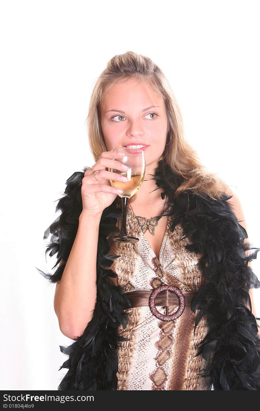 Beautiful young woman drinking champagne. Beautiful young woman drinking champagne