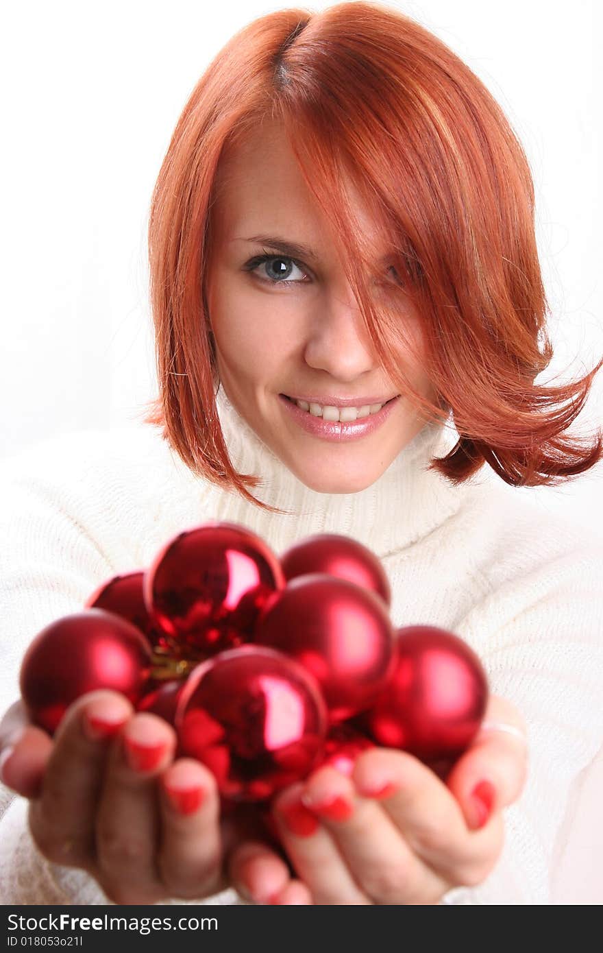 Cute young girl with christmas balls. Cute young girl with christmas balls