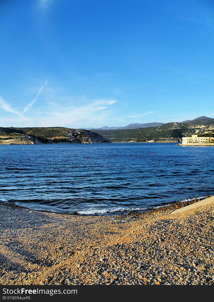 Small beach and very blue sky