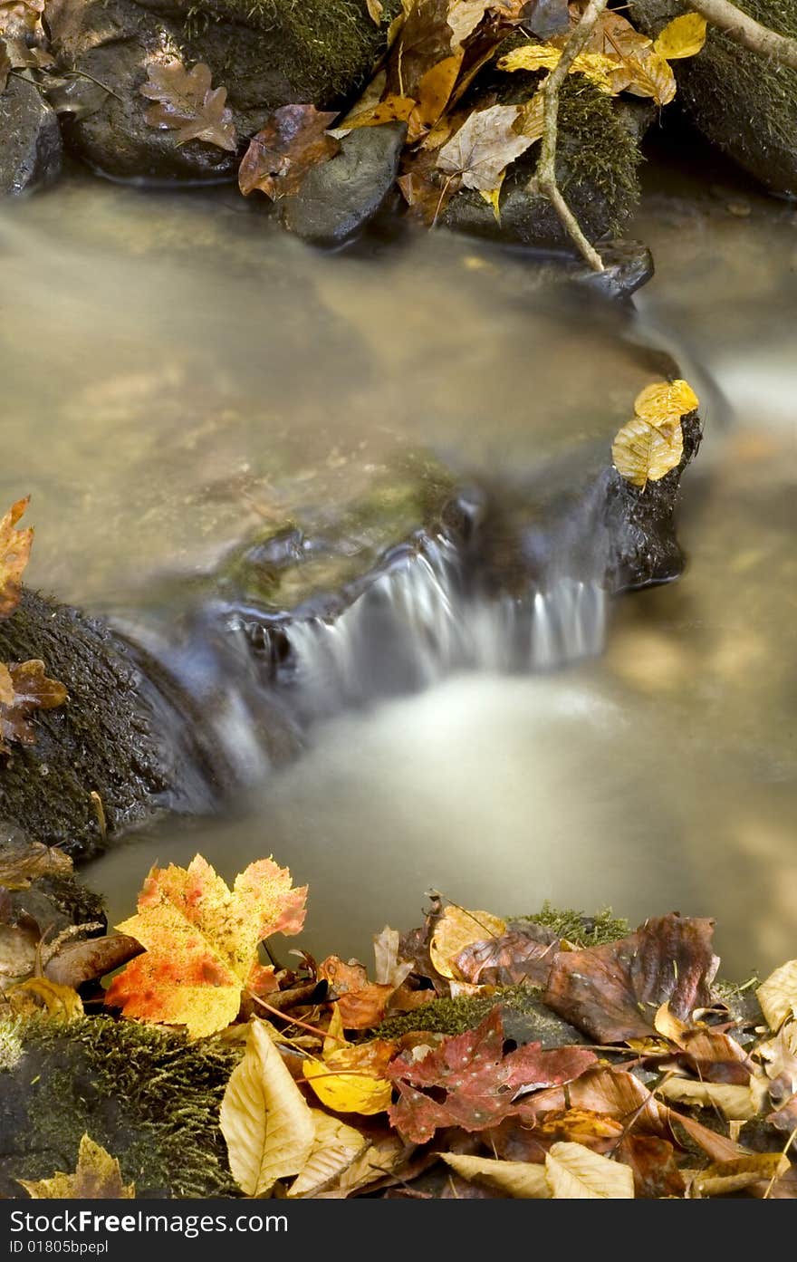 Autumn waterfall with lots of copy space