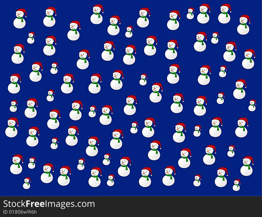 Blue background filled with repeated snowmen. Blue background filled with repeated snowmen