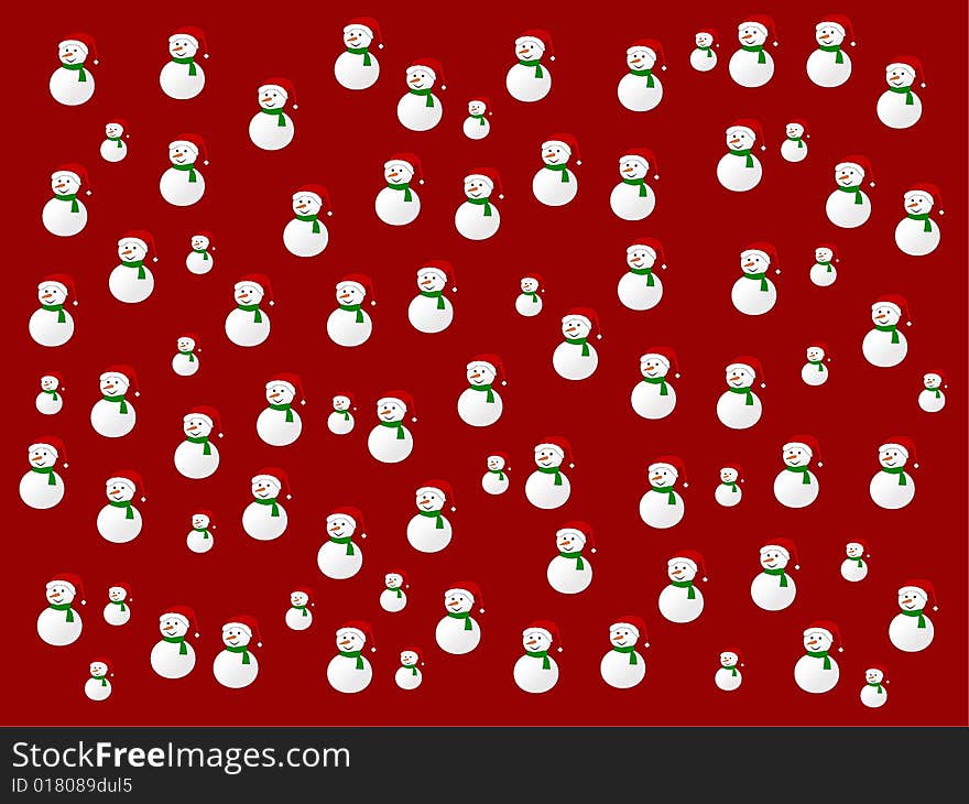 Red background filled with repeated snowmen. Red background filled with repeated snowmen