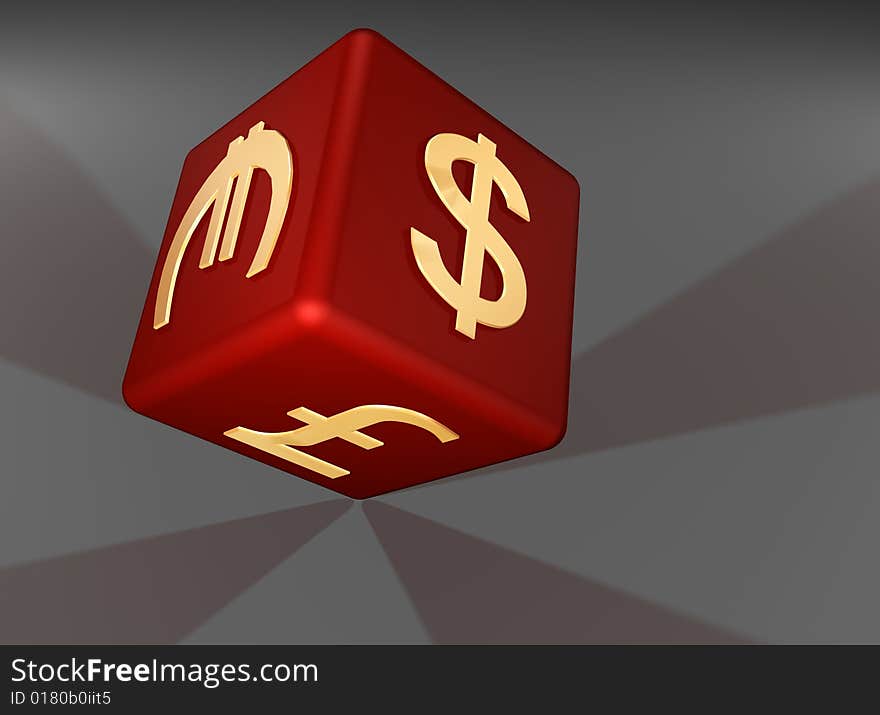 Red cube with the image of money signs