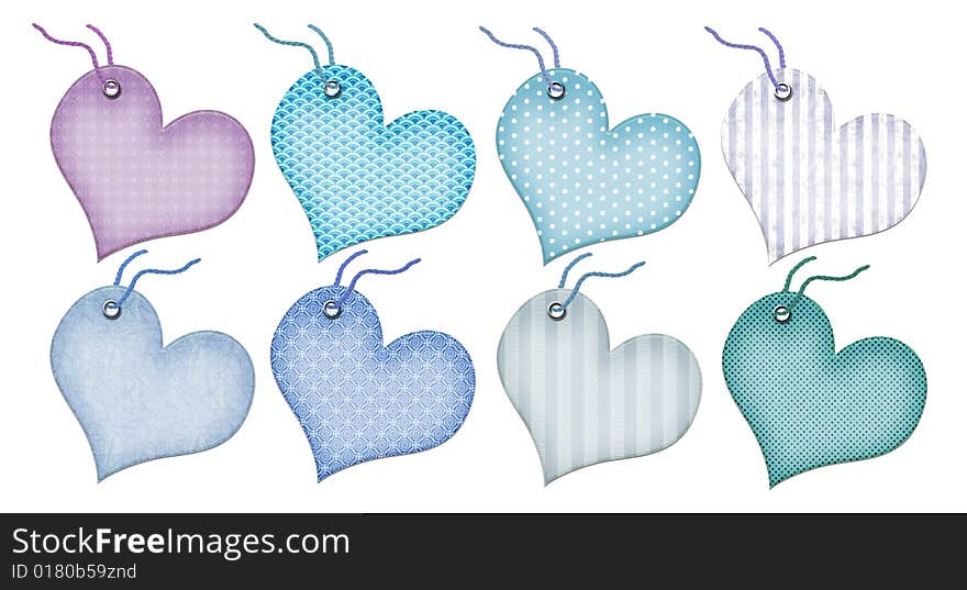 Gift tags in the form of heart. Isolated on a white background