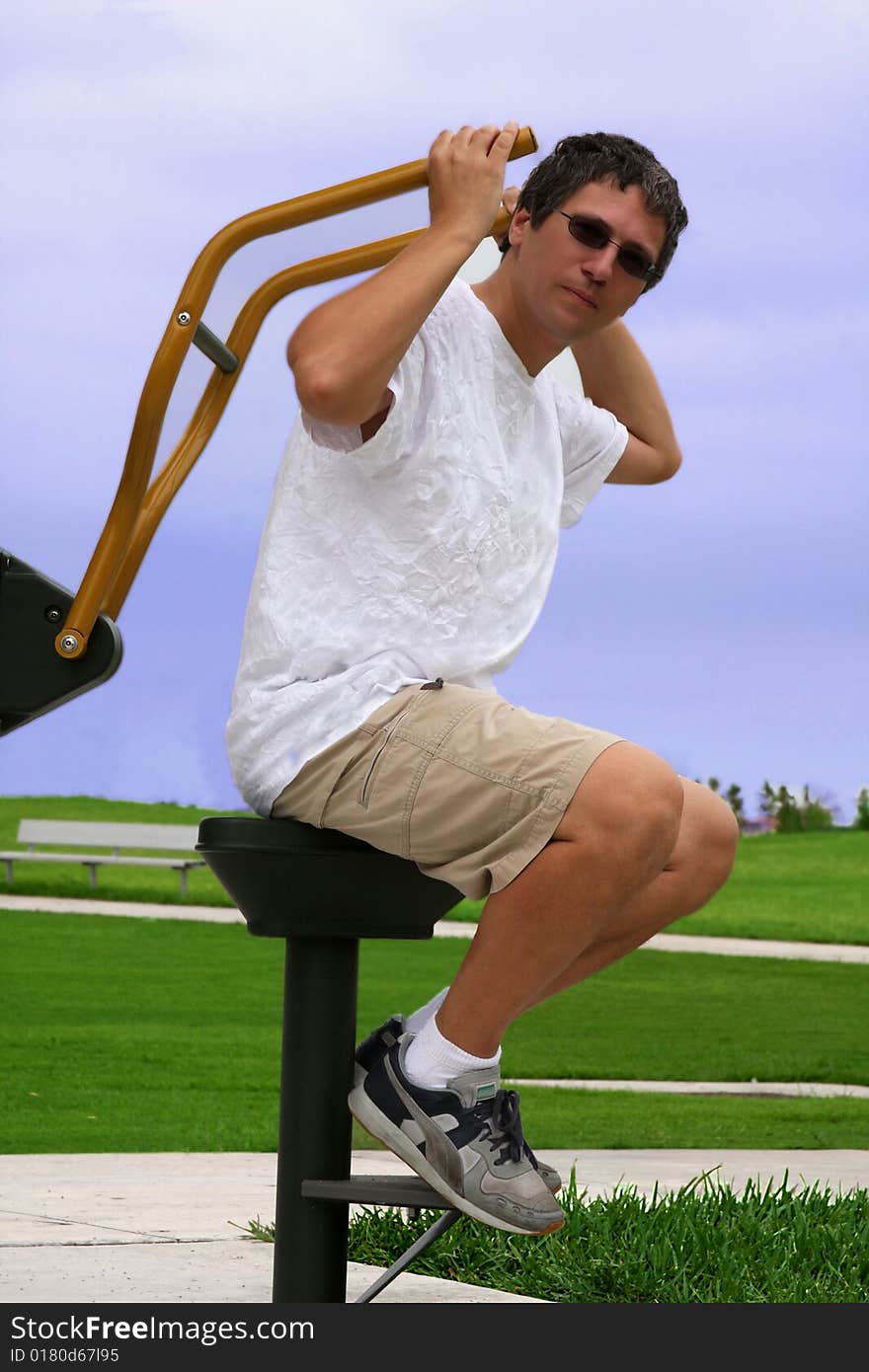 Man working  out in the park