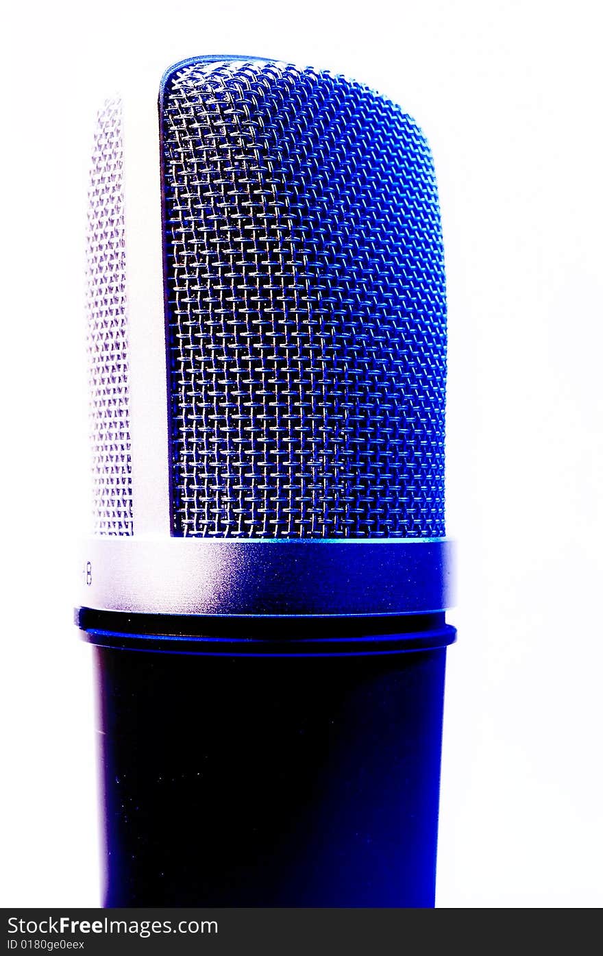 An isolated shot of a professional vocal studio condenser microphone