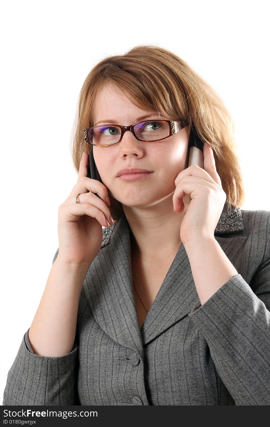 The young businesslady with phones.