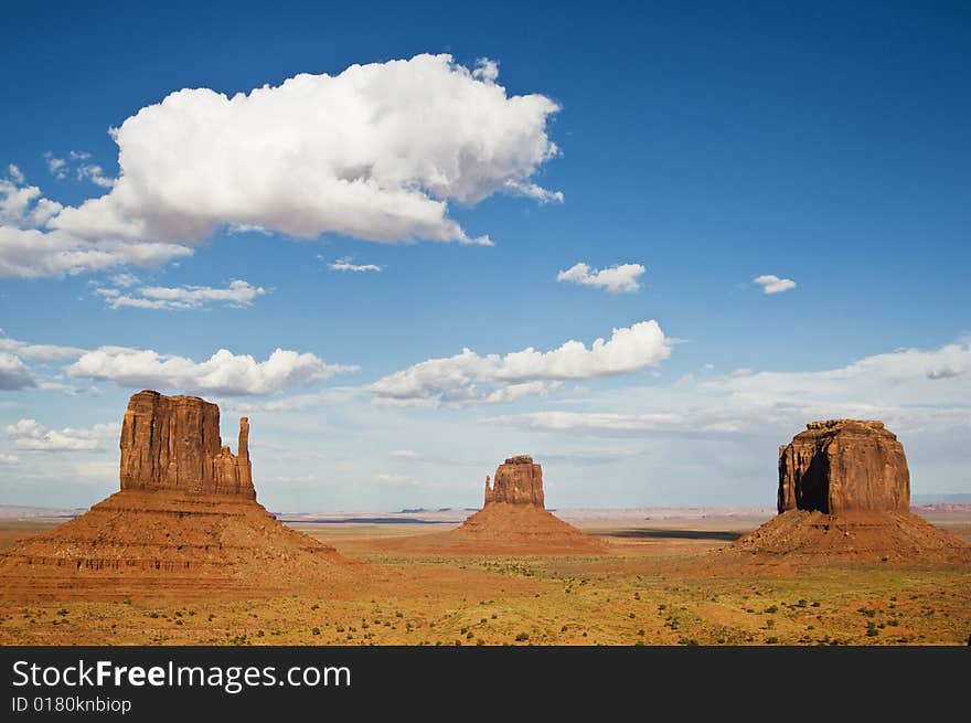 Monument valley during the day with blue sky