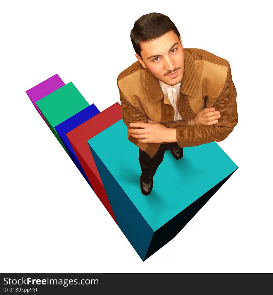 Young businessman in the top of business graph