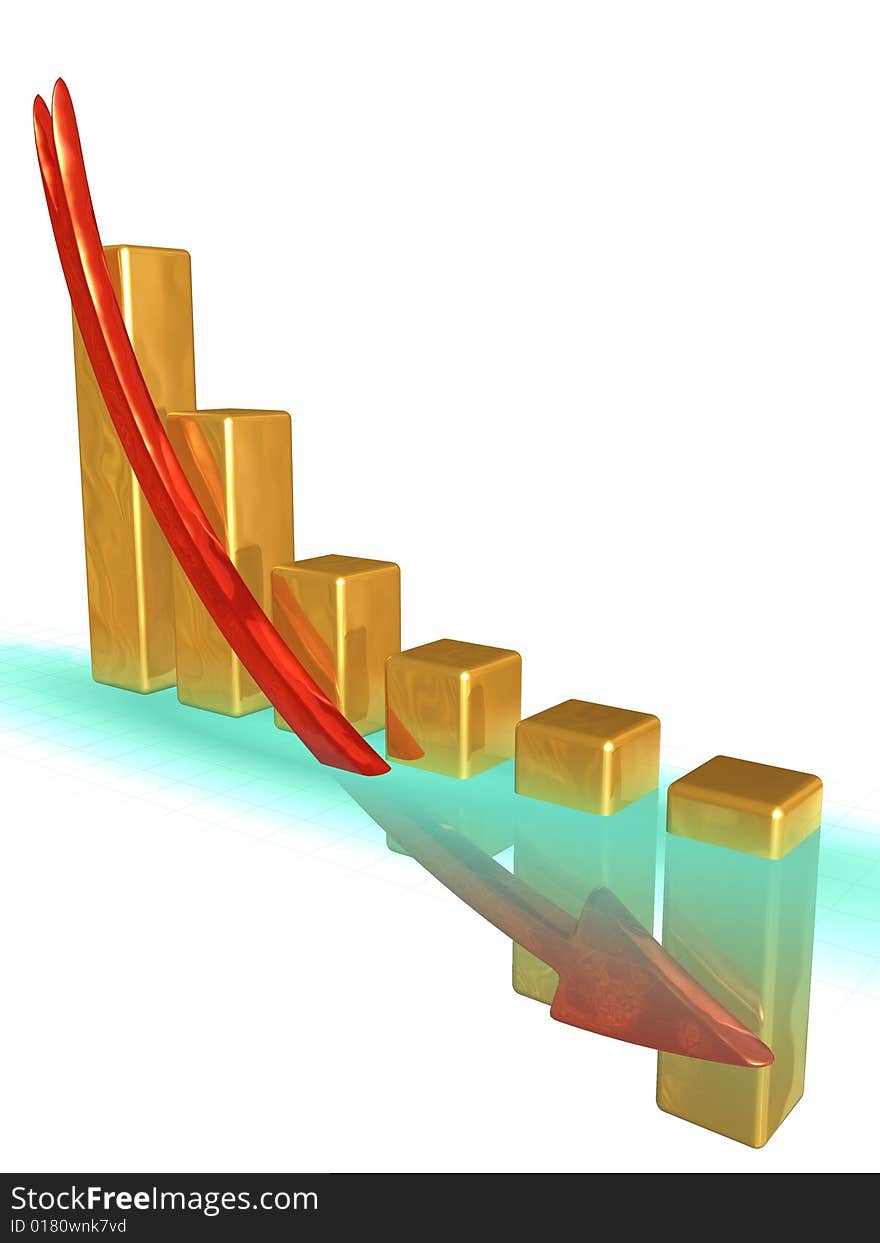 Golden chart with red pointer with reflections