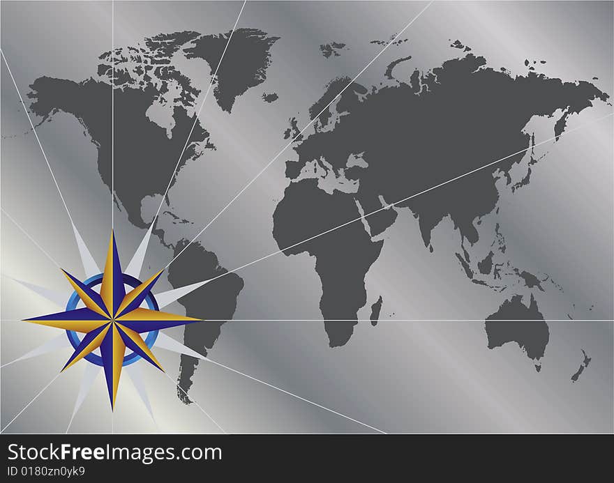 Background of compass over world map. Background of compass over world map