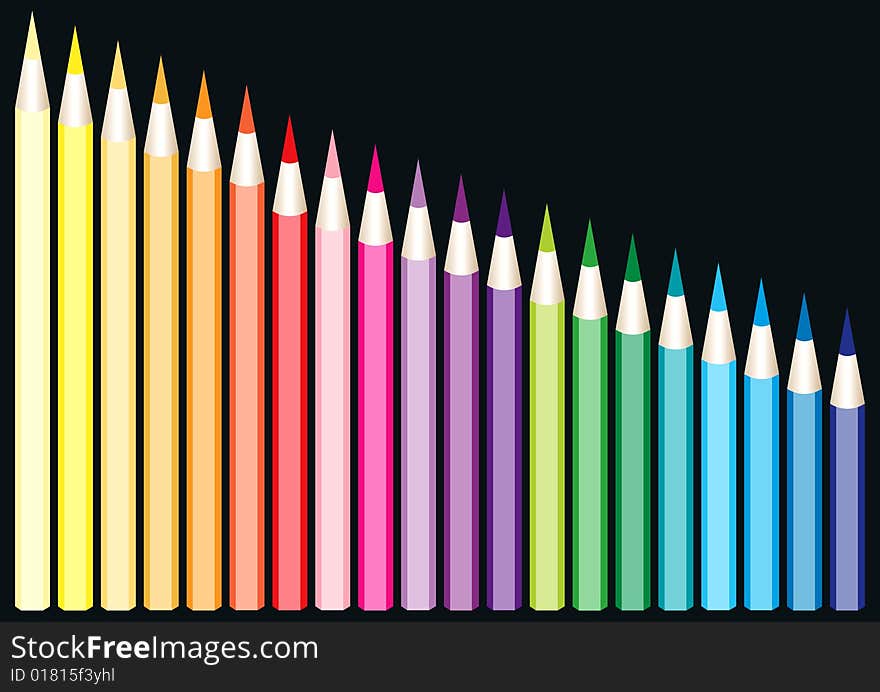 Illustration of a variety of colored pencils on black available as vector. Illustration of a variety of colored pencils on black available as vector