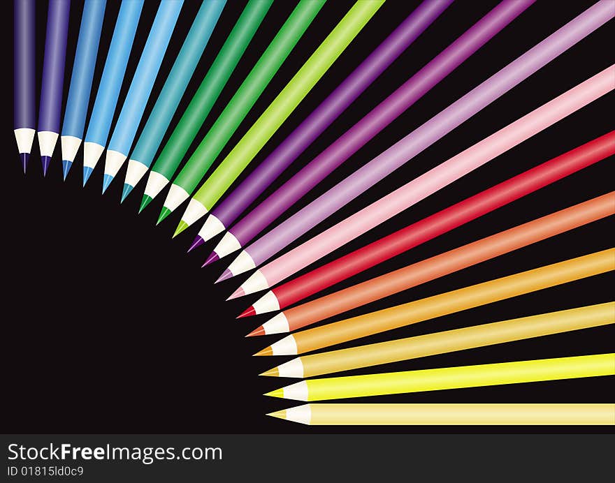 Illustration of a variety of colored pencils on black also in vector. Illustration of a variety of colored pencils on black also in vector