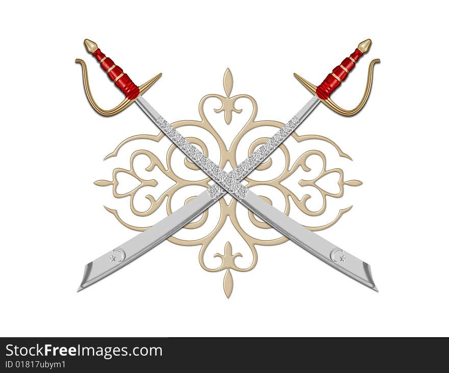 The image of the sword laying on a background, 3D rendering